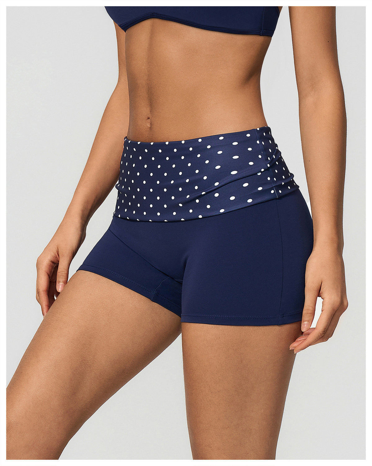 Women Fold Over Striped Waist Yoga Shorts High Waist Tight Workout Biker Shorts