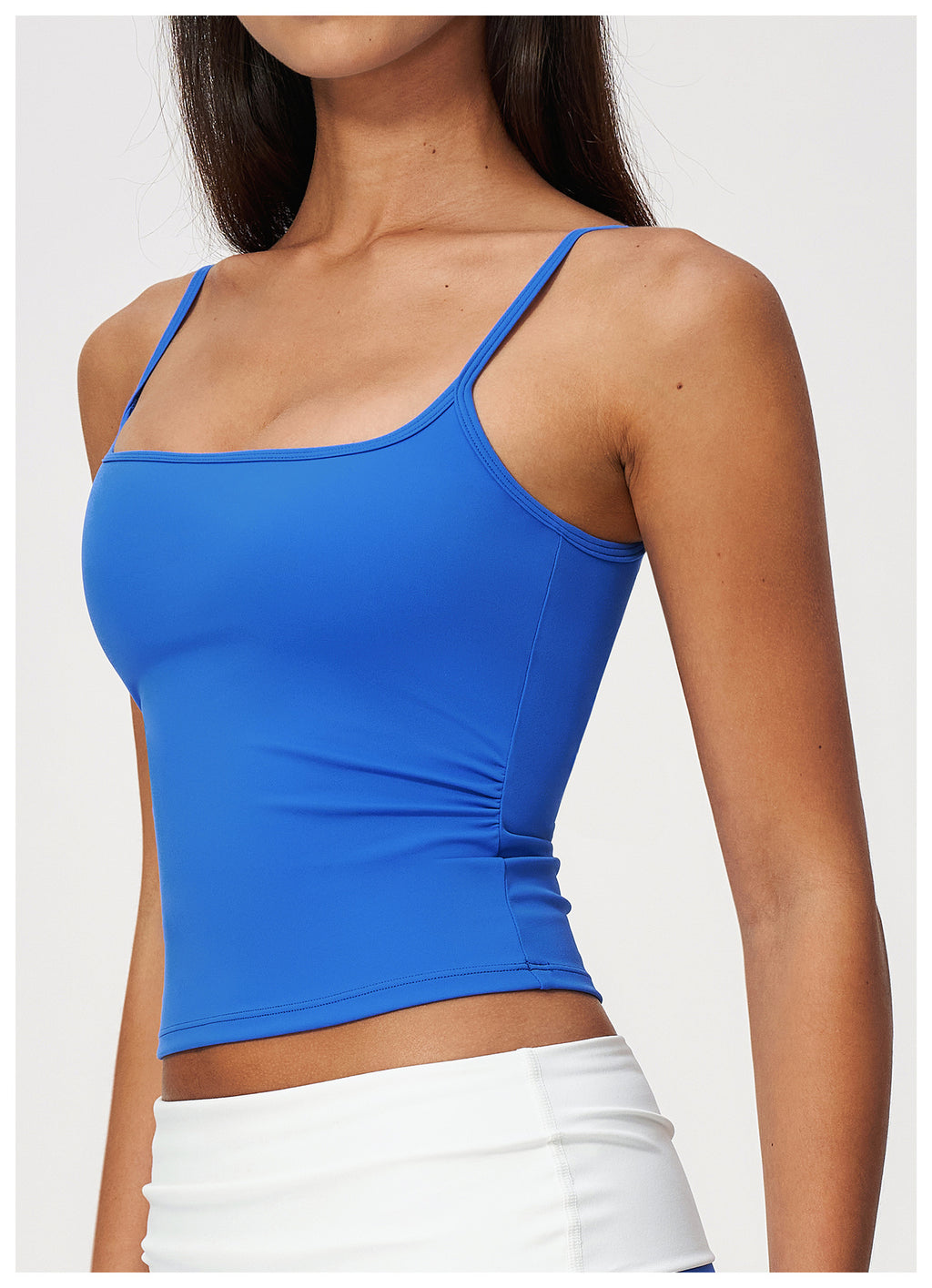 Women Square Neck Adjustable Strap Ruched Slim Fit Workout Yoga Vest with Chest Pad