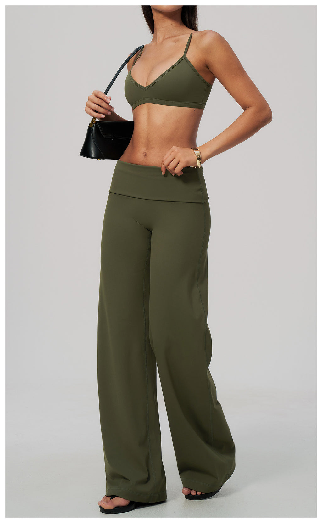 2 Piece Activewear Set V Neck Twist Back Adjustable Spaghetti Straps Sports Bra and High Waist Wide Leg Yoga Pants