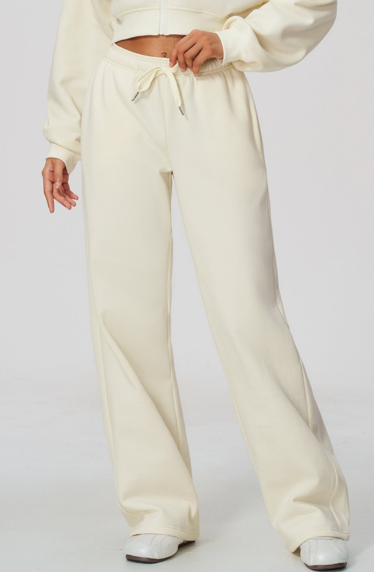 Women Fleece Lined Wide Leg Sweatpants Warm Casual Pants with Side Pockets for Autumn Winter