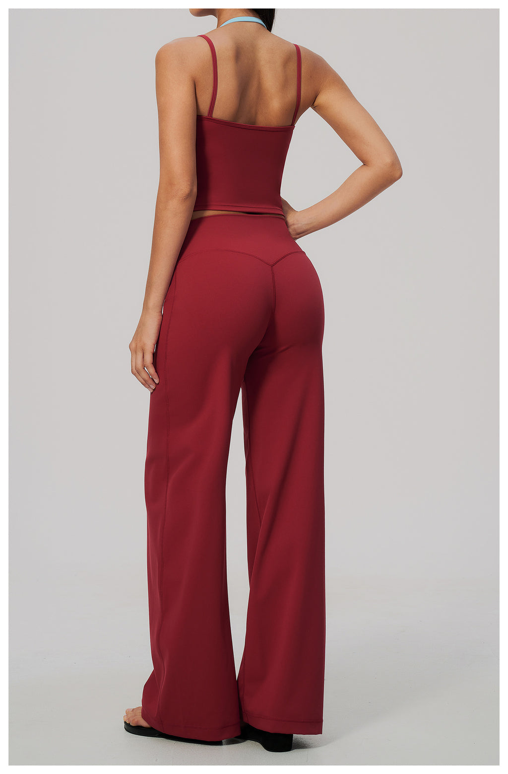 2 Piece Colorblock Double Strap Halter Yoga Vest and High Waisted Loose Fit Wide Leg Yoga Pants Set