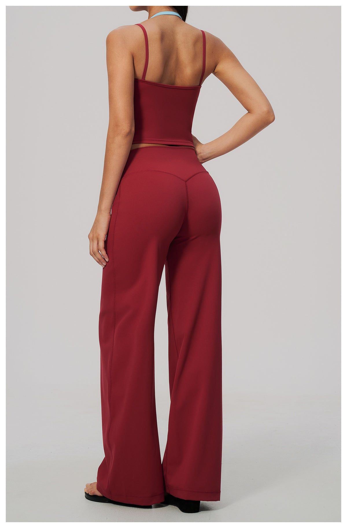 2 Piece Colorblock Double Strap Halter Yoga Vest and High Waisted Loose Fit Wide Leg Yoga Pants Set