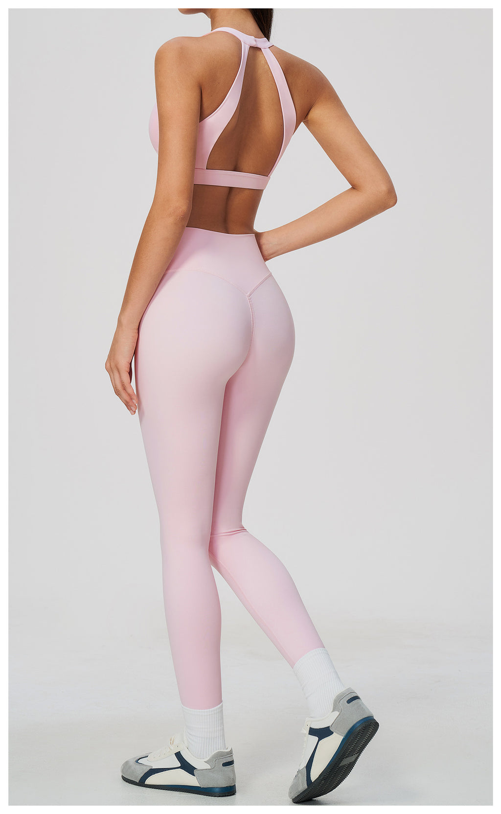 2 Piece Deep V-Neck Sports Bra and Cross Waist Yoga Leggings Set