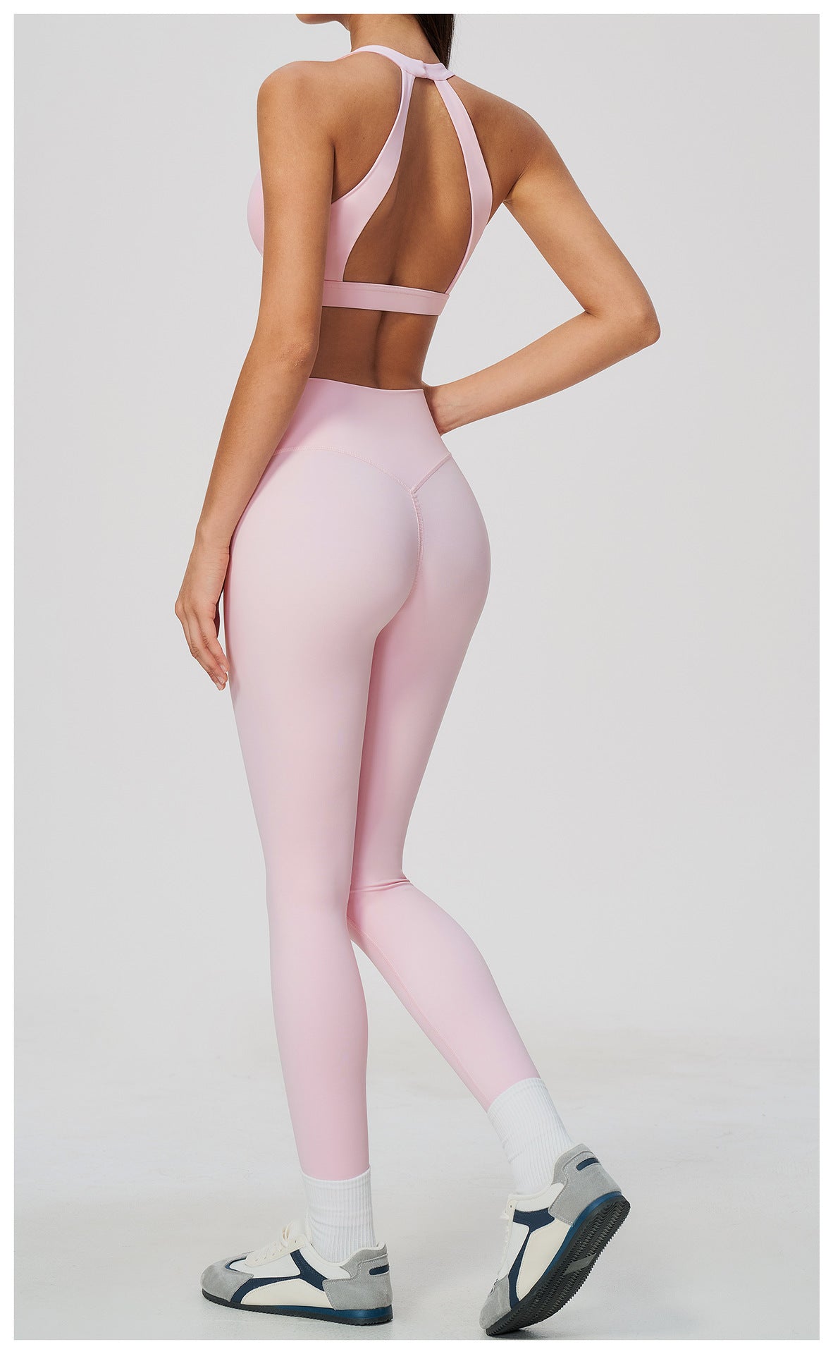 2 Piece Deep V-Neck Sports Bra and Cross Waist Yoga Leggings Set