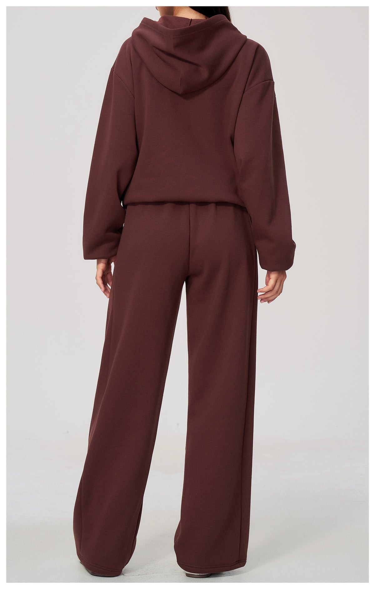 Women 2 Piece Fall Winter Tracksuits Fleece Lined Full Zip Oversized Hooded Jacket and Drawstring Waist Wide Leg Sweatpants with Side Pockets