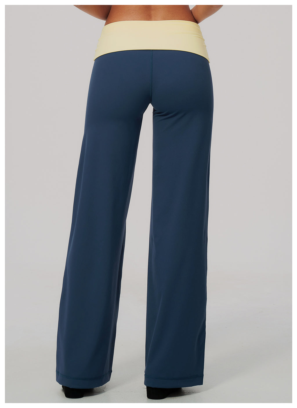 Women Colorblock Foldover Waist High-Rise Loose Wide Leg Yoga Pants