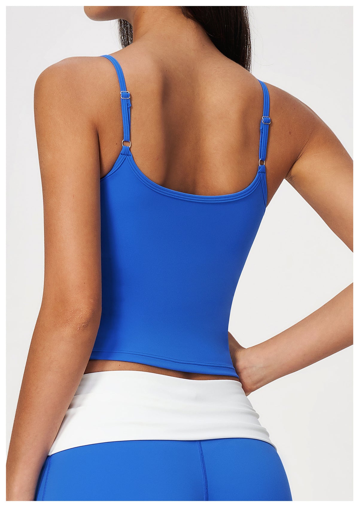 Women Square Neck Adjustable Strap Ruched Slim Fit Workout Yoga Vest with Chest Pad