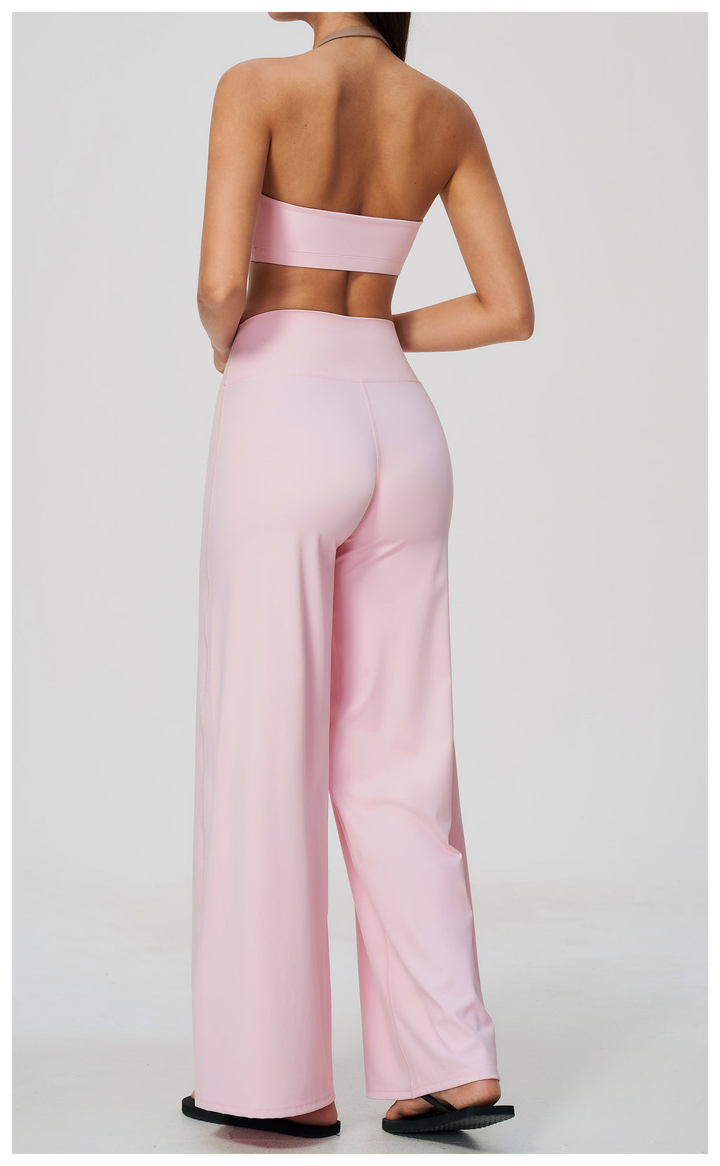 2 Piece Colorblock Halter Sports Bra and Cross Waist Wide Leg Yoga Pants Set