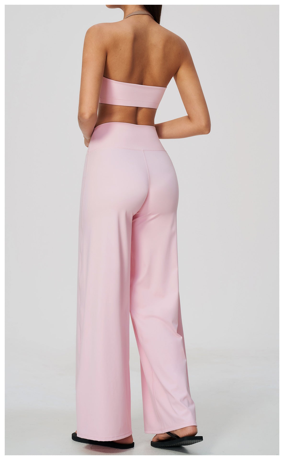 2 Piece Colorblock Halter Sports Bra and Cross Waist Wide Leg Yoga Pants Set