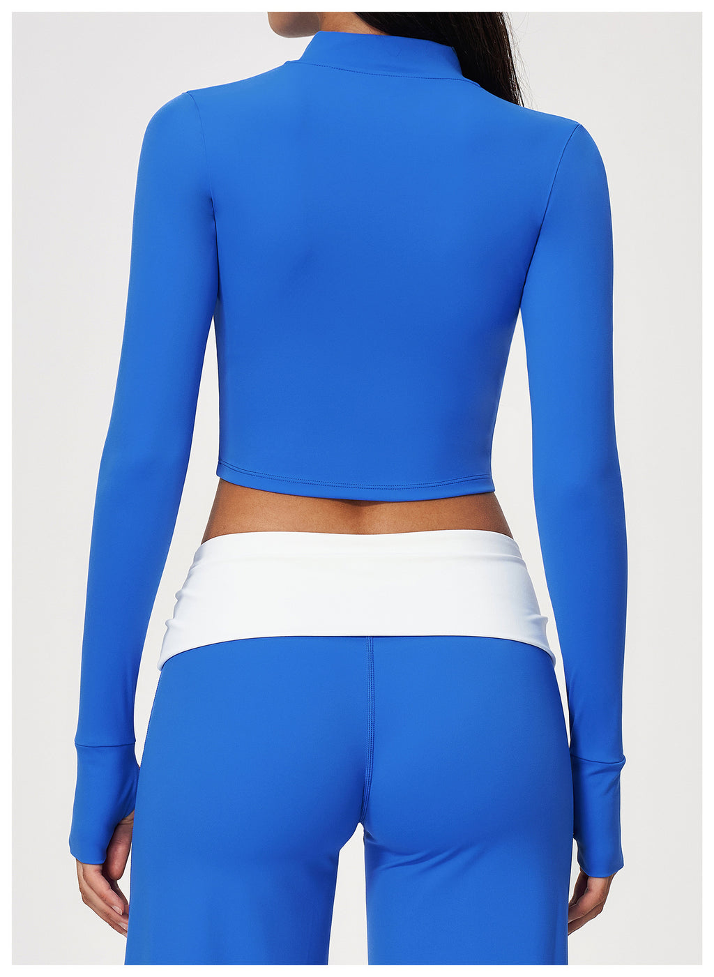 Women Stand Collar Full Zip Cropped Running Yoga Workout Jacket with Thumb Holes