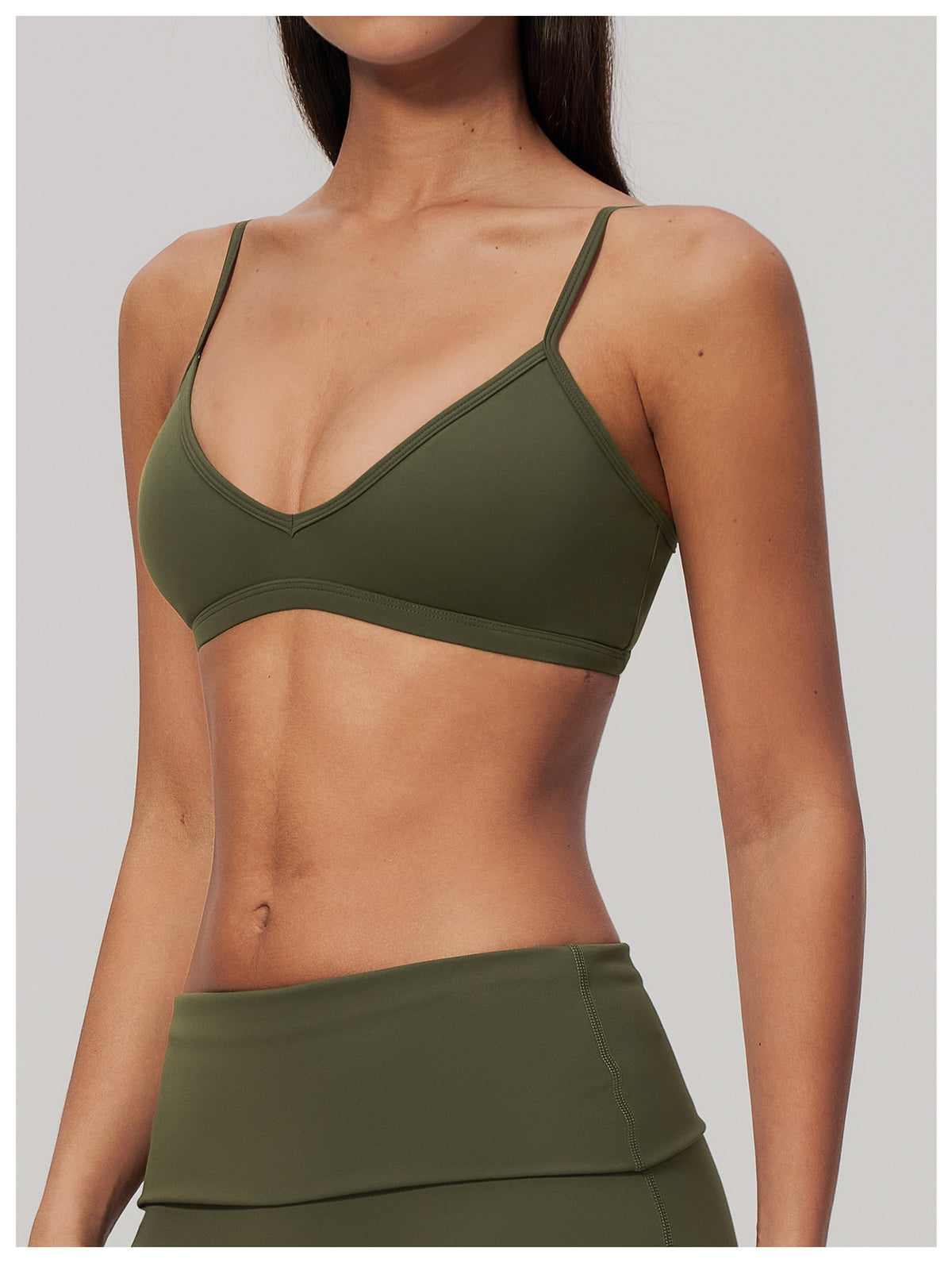 Women V Neck Twist Back Adjustable Spaghetti Straps Sports Bra