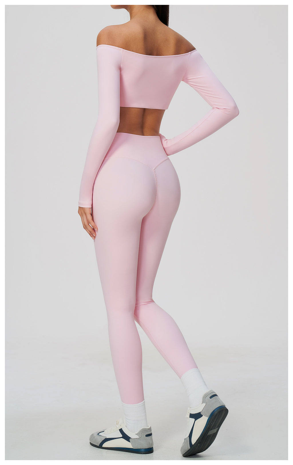 2 Piece Off-The-Shoulder Long Sleeve Crop Top and Cross Waist Yoga Leggings Set