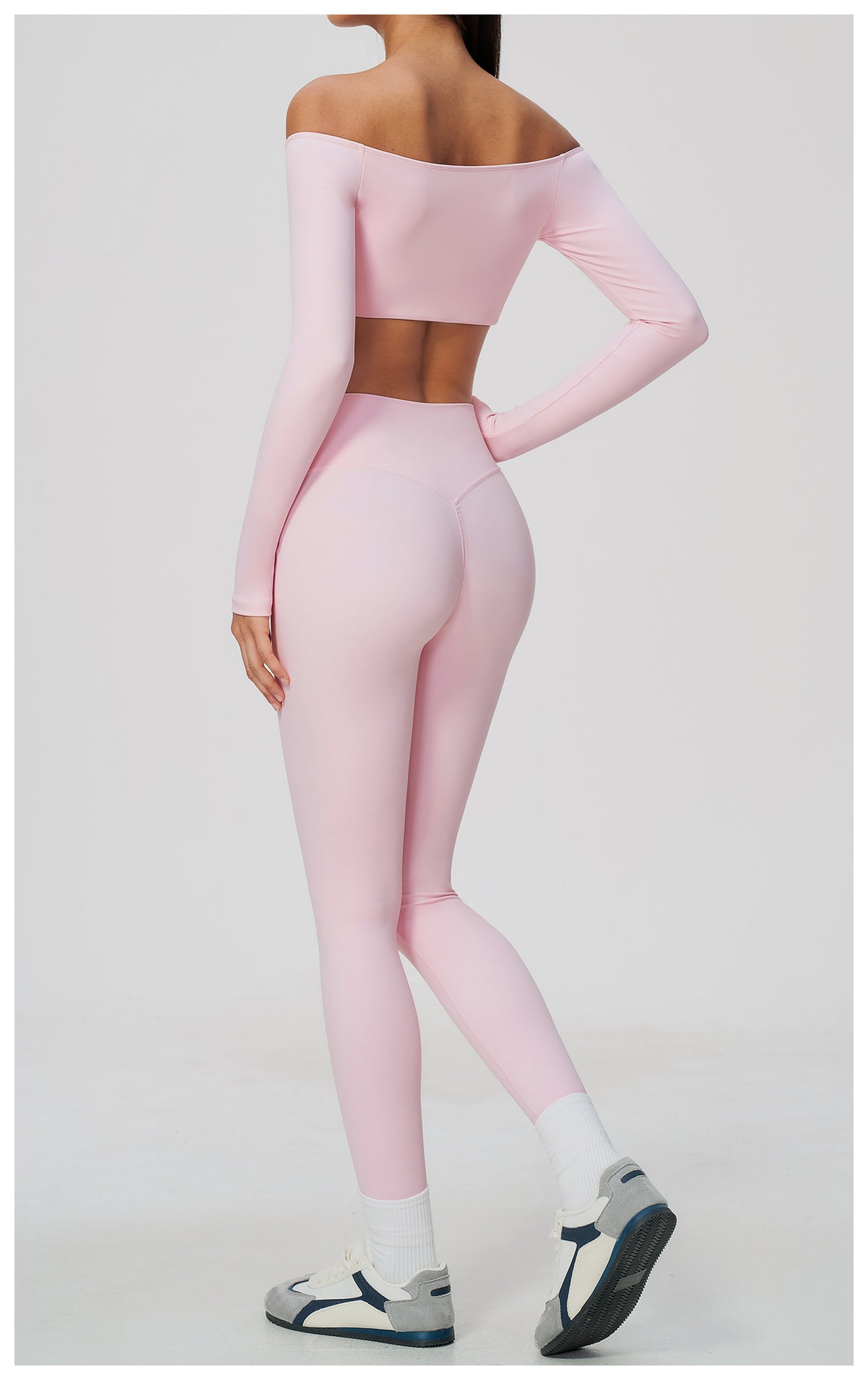 2 Piece Off-The-Shoulder Long Sleeve Crop Top and Cross Waist Yoga Leggings Set