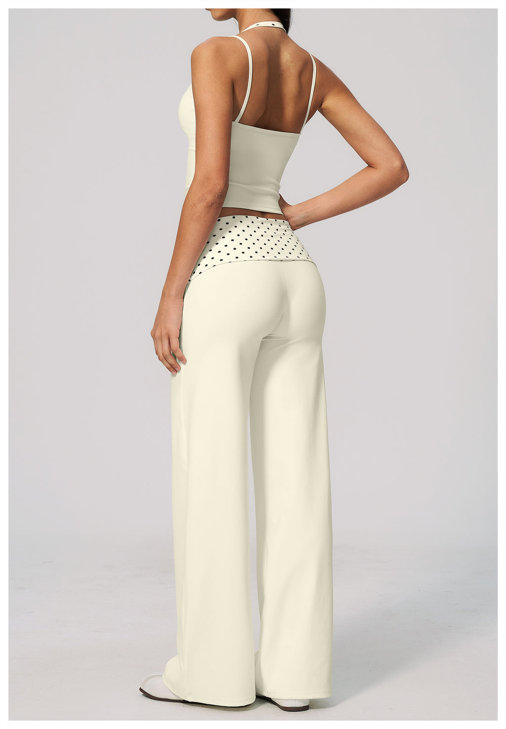 Women 2 Piece Yoga Set Halter Fake Two Piece Yoga Vest and Fold Over Striped Waist Wide Leg Workout Pants