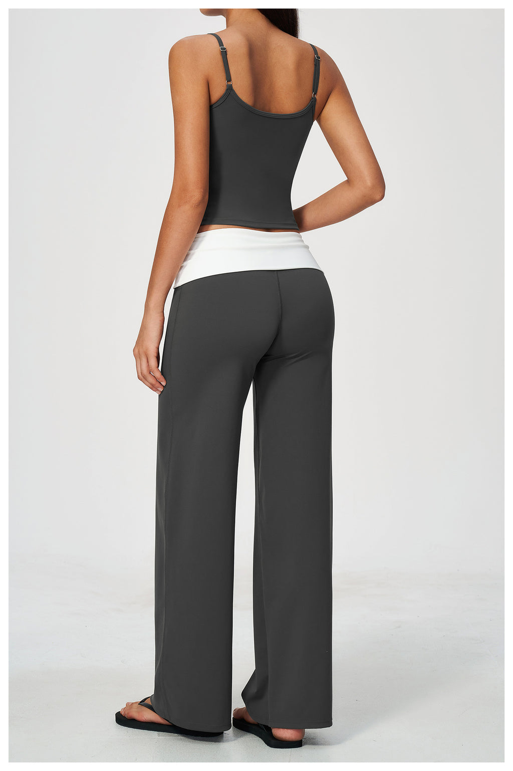 2 Piece Set Square Neck Adjustable Strap Ruched Slim Fit Workout Yoga Vest and ColorBlock High Waisted Wide Leg Yoga Athletic Pants