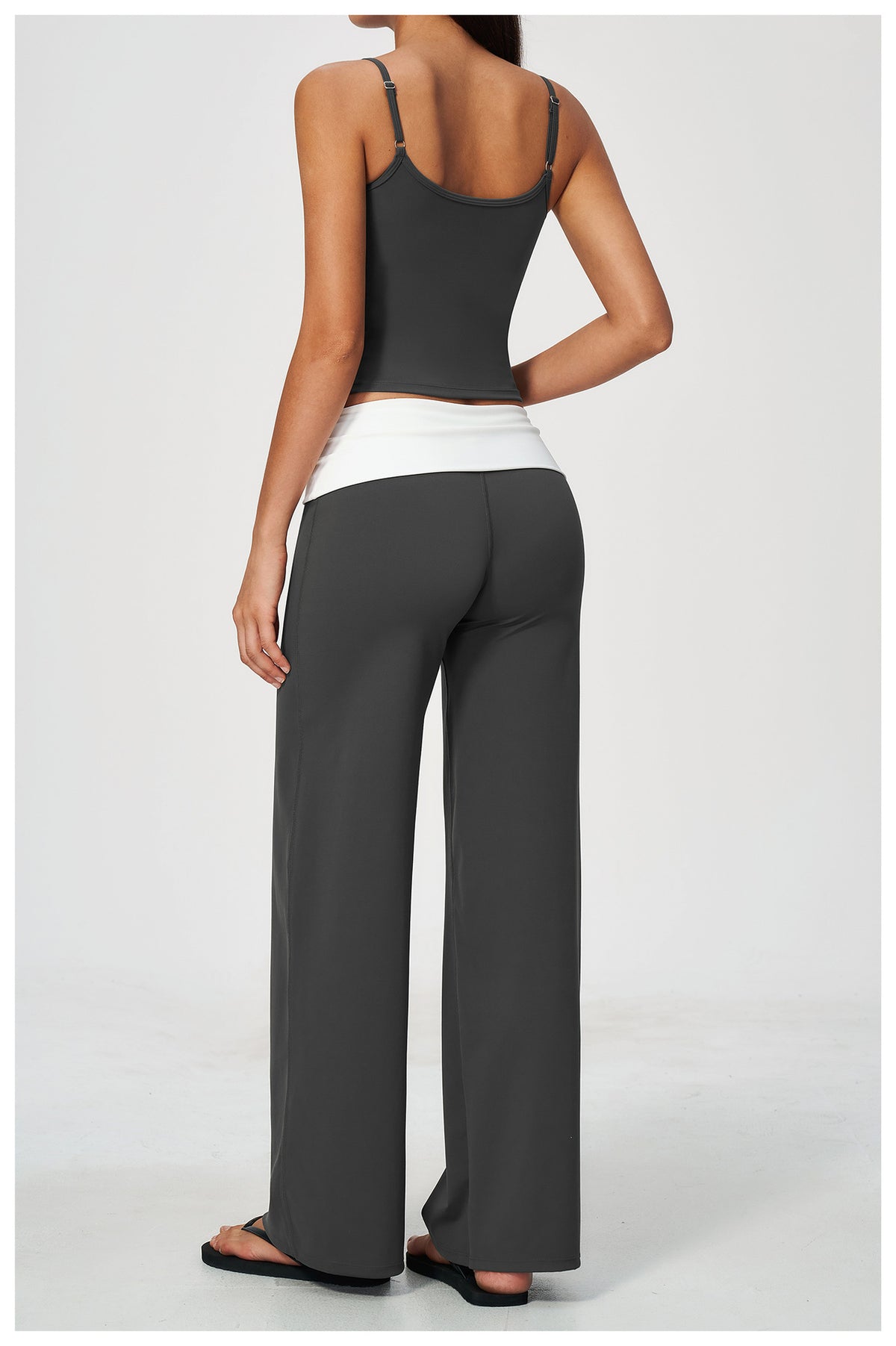 2 Piece Set Square Neck Adjustable Strap Ruched Slim Fit Workout Yoga Vest and ColorBlock High Waisted Wide Leg Yoga Athletic Pants