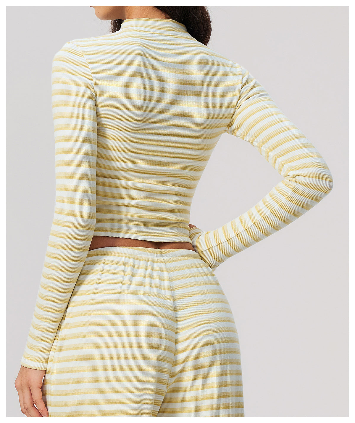 Women Ribbed Striped Stand Collar Long Sleeve Cropped Yoga Sports Zip up Jacket