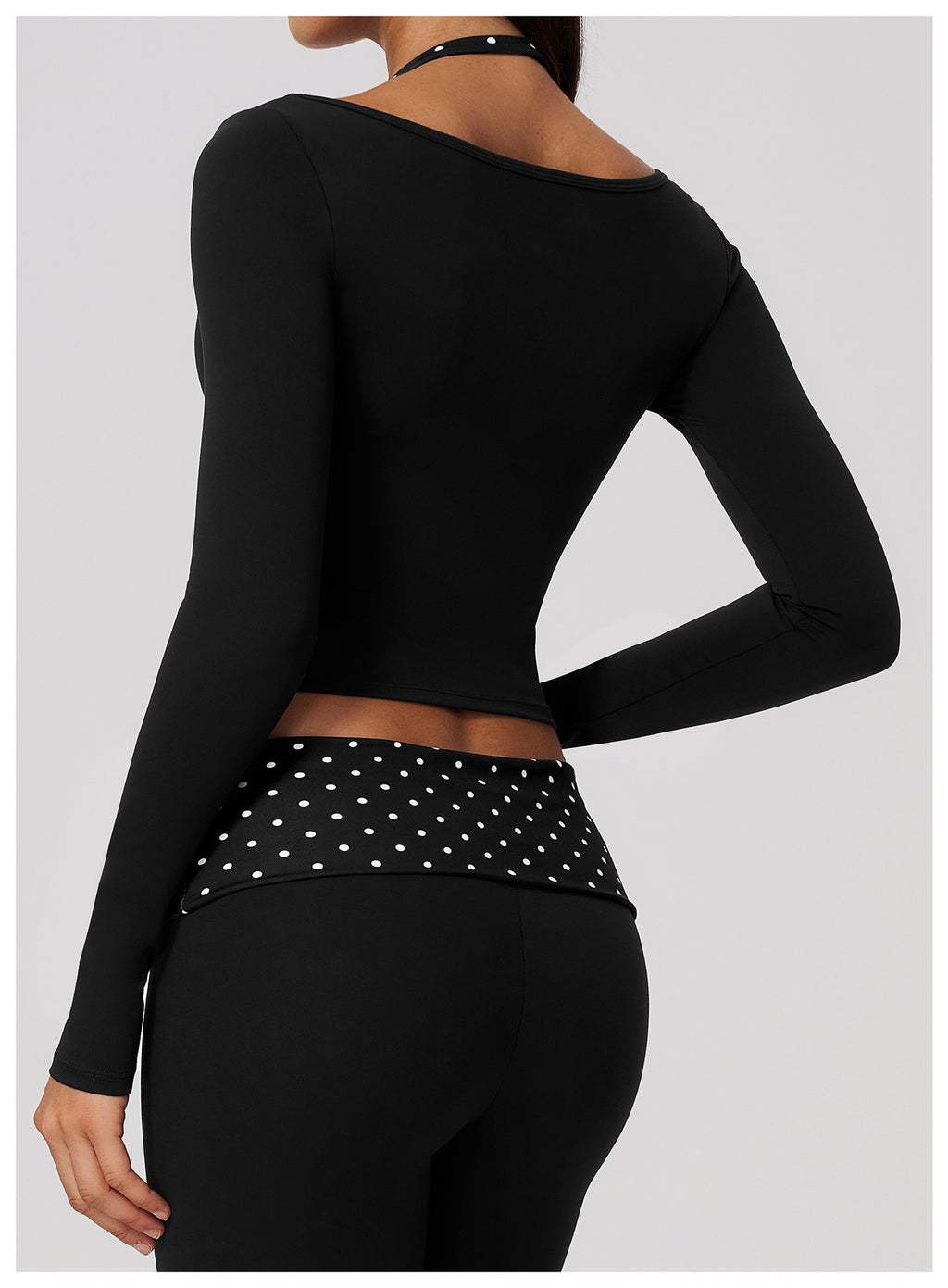 Women Halter Fake Two Piece Long Sleeve Yoga Top High Elastic Slim Fit Workout Sports Gym Active Shirt