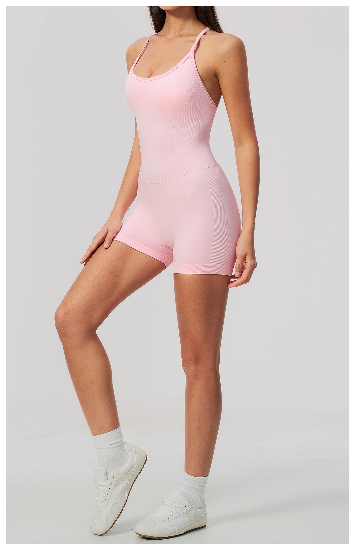 Women Seamless Yoga Romper Y-Back Spaghetti Strap Workout Bodysuit Tummy Control Butt Lifter Short Jumpsuit for Gym Fitness