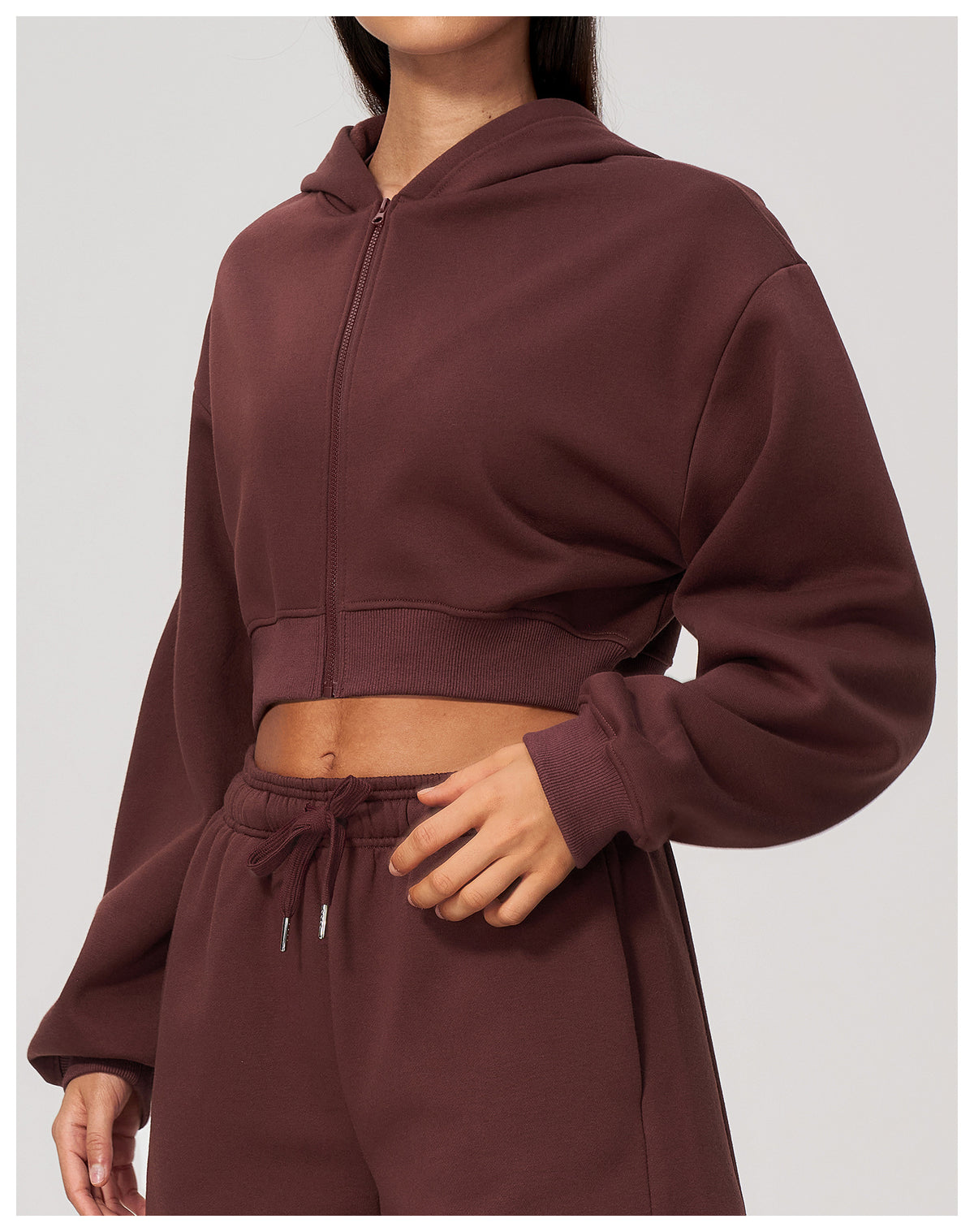 Women Fleece Lined Cropped Zip Up Hoodie Oversized Warm Hooded Jacket for Autumn Winter