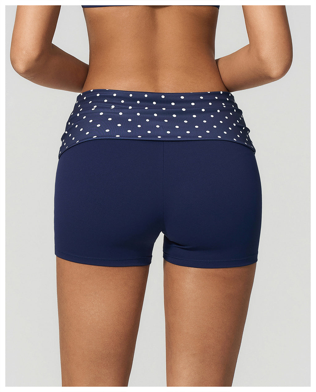 Women Fold Over Striped Waist Yoga Shorts High Waist Tight Workout Biker Shorts