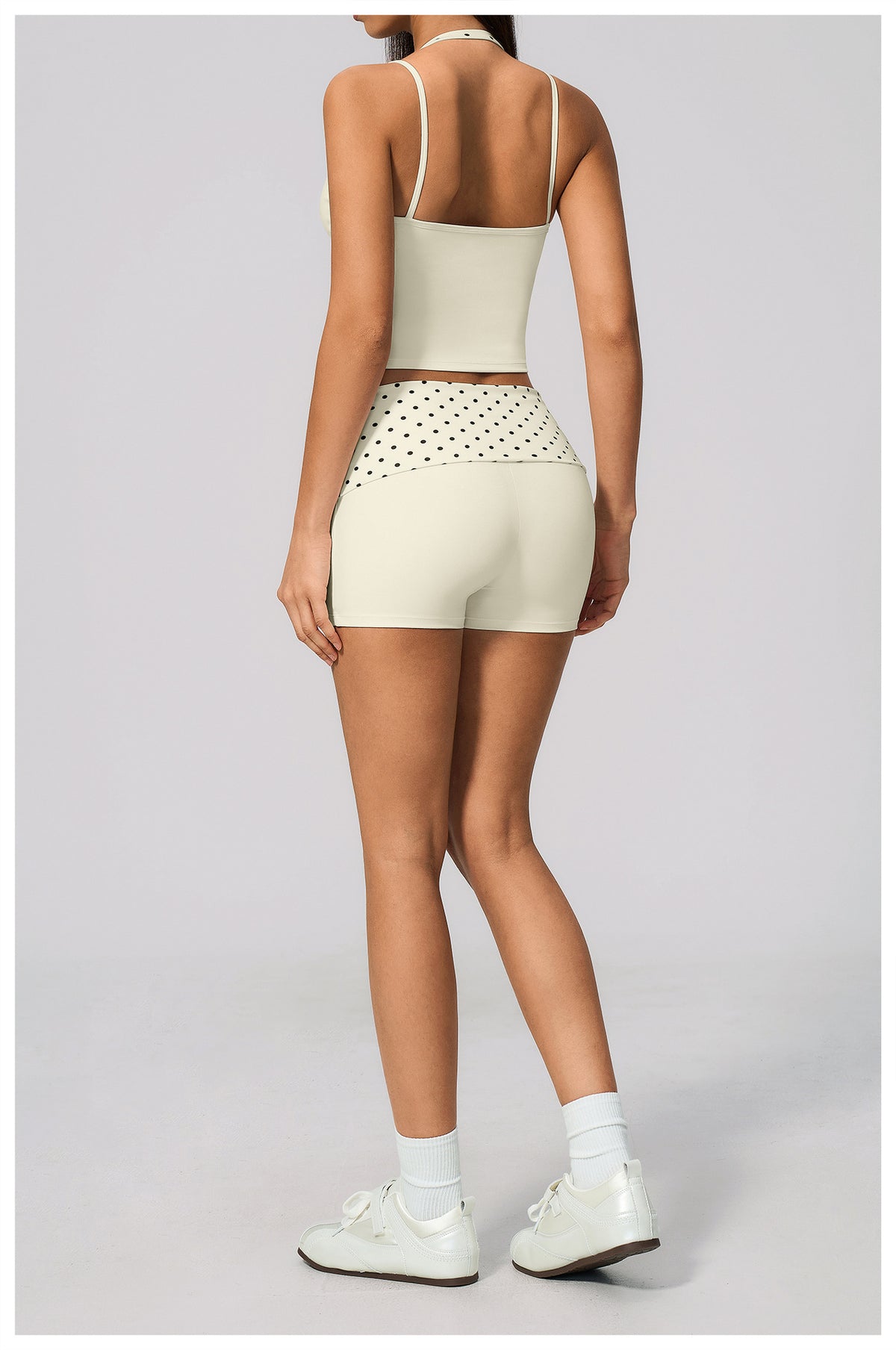 Women 2 Piece Yoga Set Halter Fake Two Piece Yoga Vest and Fold Over Striped Waist Biker Shorts