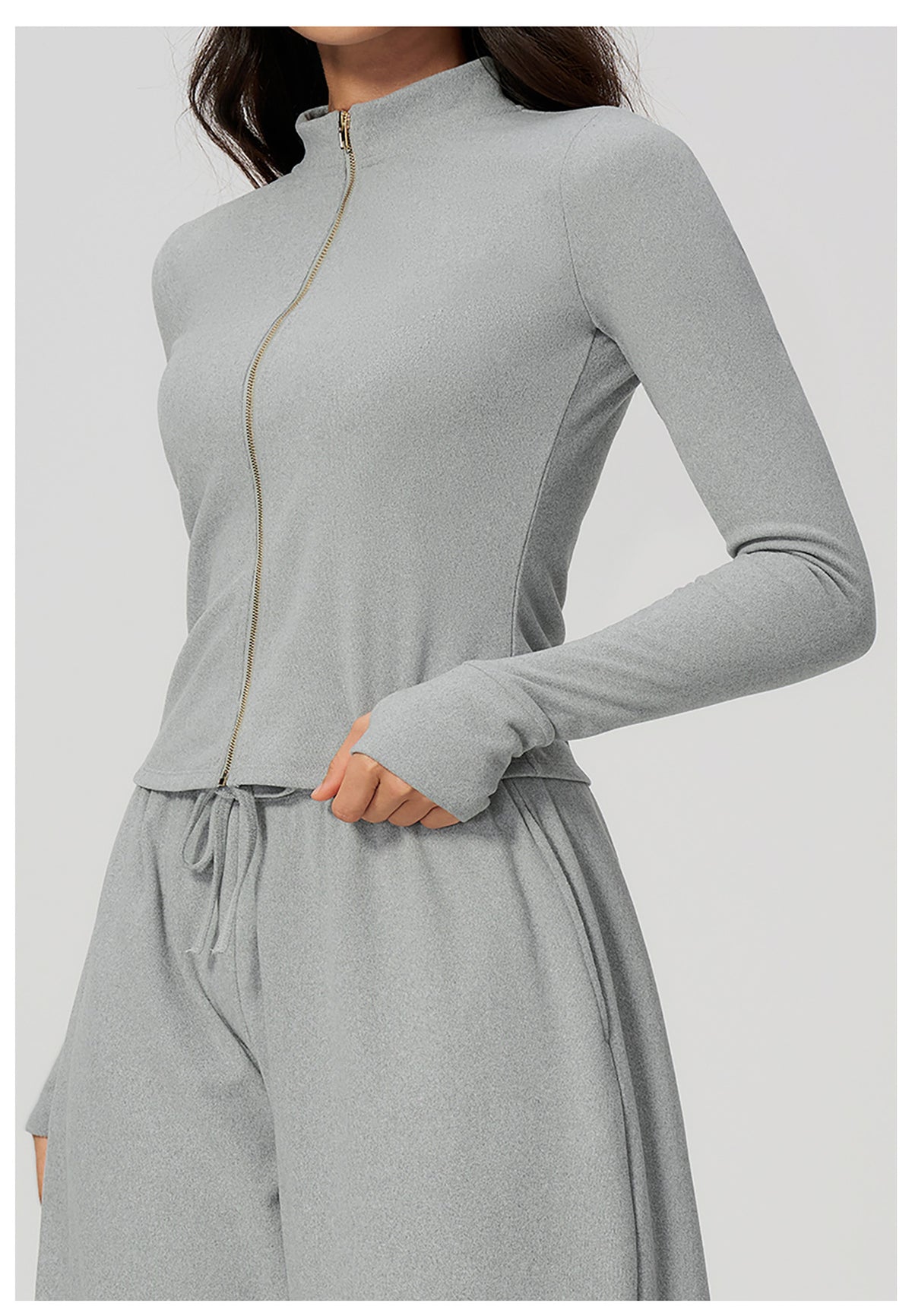 Women's Stand Collar Full Zip Yoga Jacket Thick Fleece Long Sleeve Fitness Sports Top Outdoor Running Training Jacket