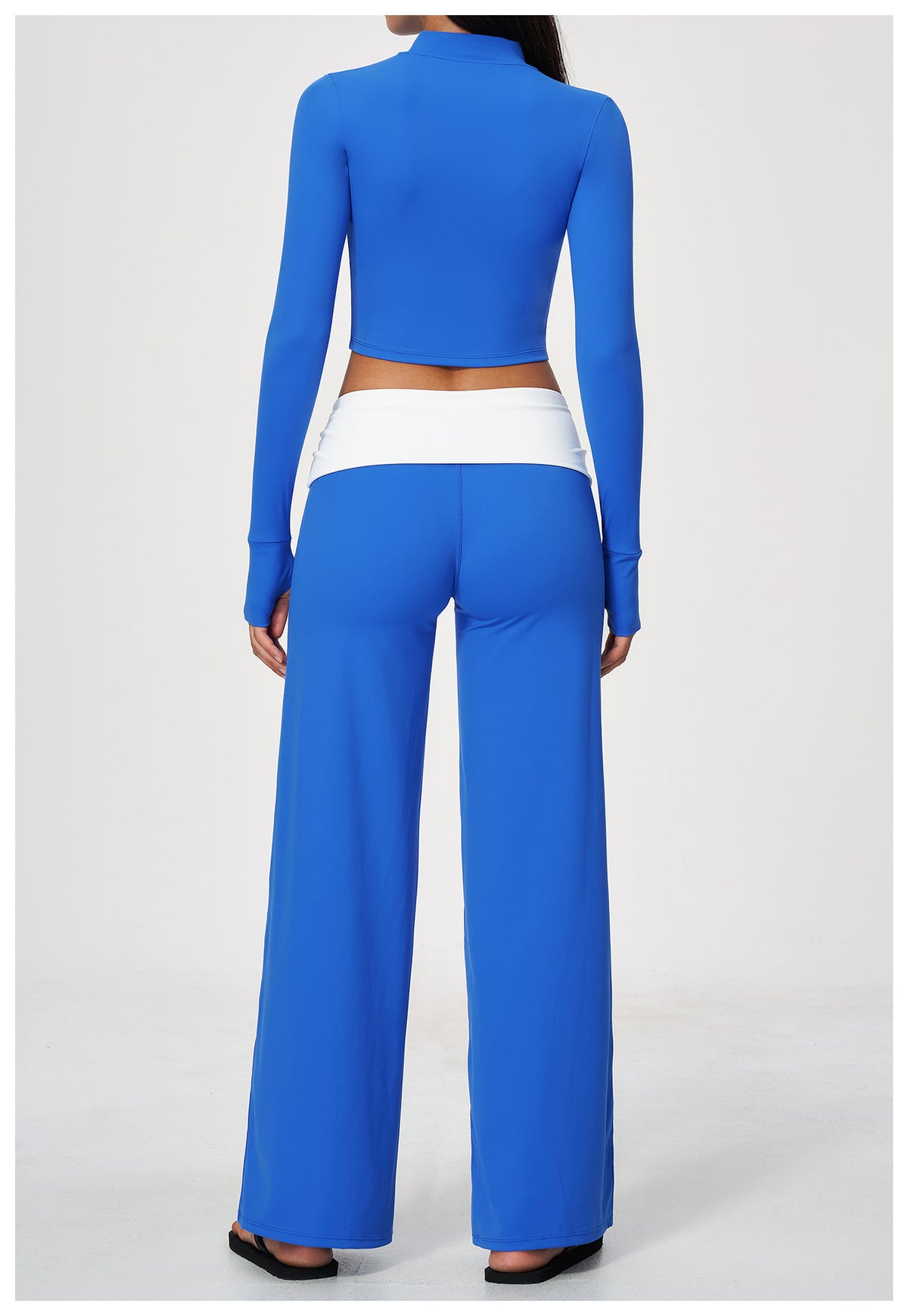 3 Piece Set Deep V-Neck Halter Thin Strap Backless Sports Bra and Stand Collar Full Zip Cropped Running Workout Jacket and High Waisted Wide Leg Yoga Athletic Pants
