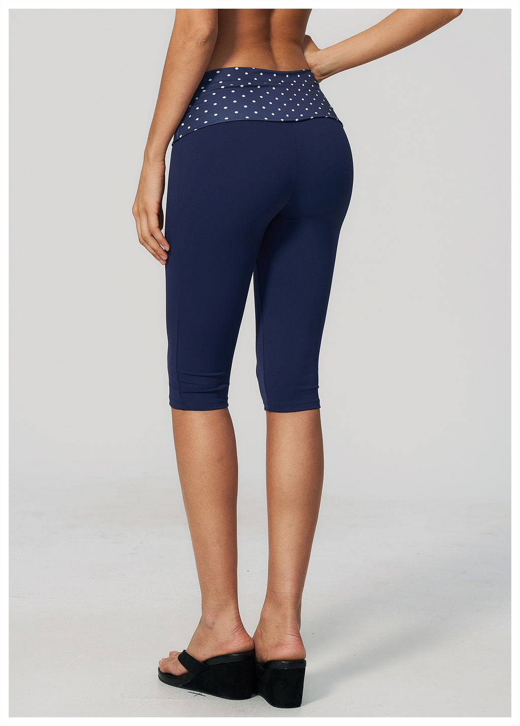 Women Fold Over Striped Waist Capri Yoga Pants High Waist Workout Capris Leggings