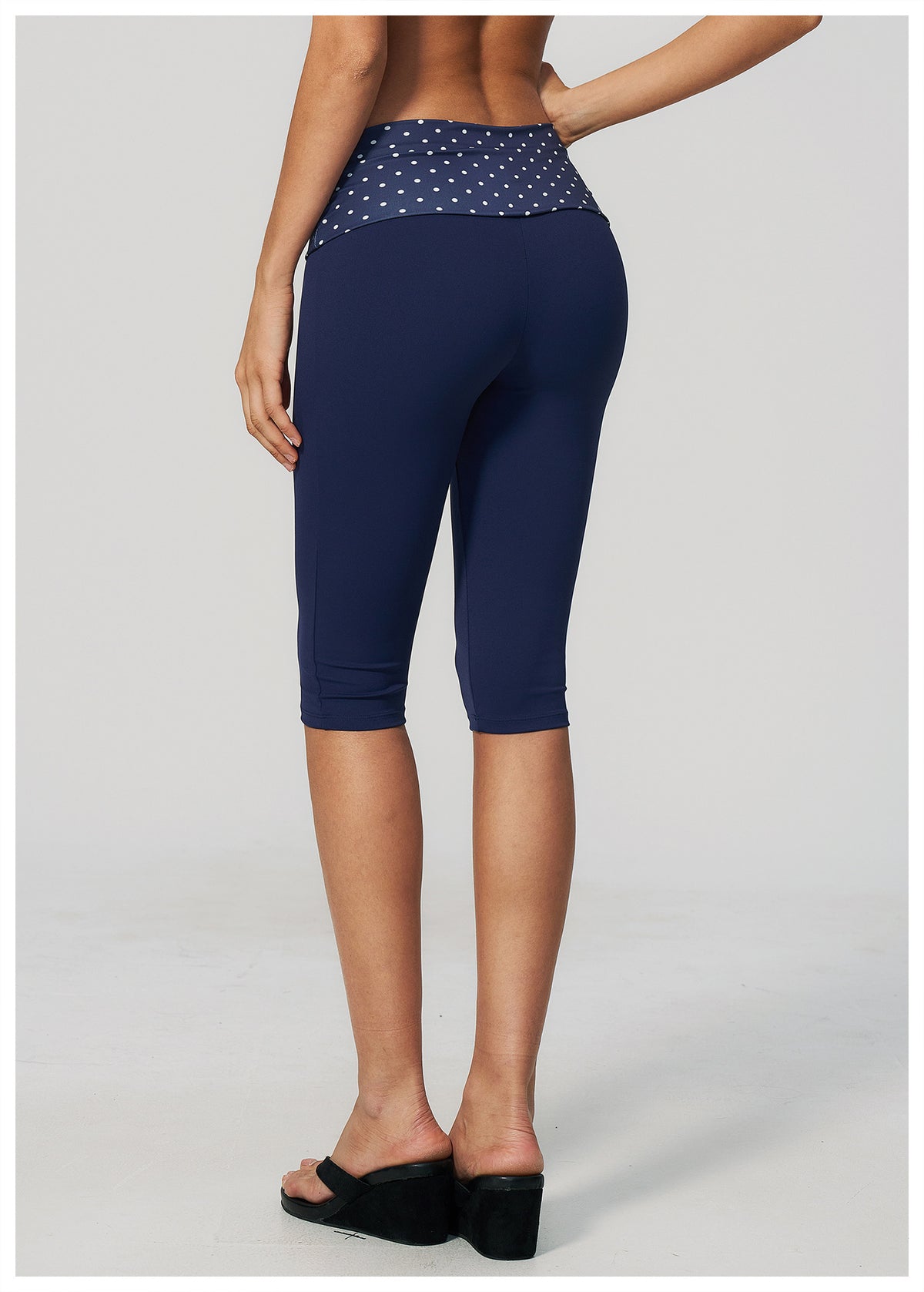 Women Fold Over Striped Waist Capri Yoga Pants High Waist Workout Capris Leggings