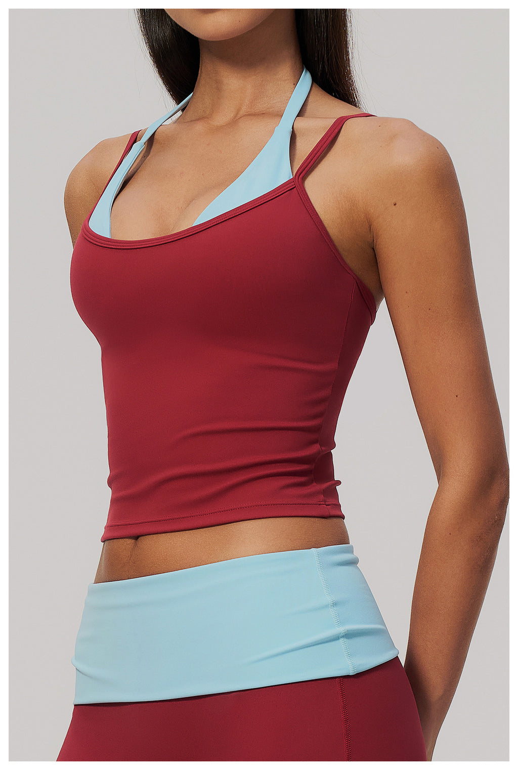 Women Colorblock Double Strap Halter Yoga Vest
