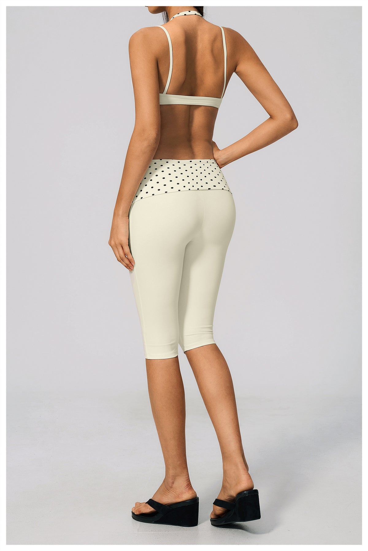 Women 2 Piece Yoga Set Halter Fake Two Piece Sports Bra and Fold Over Striped Waist Capri Yoga Leggings