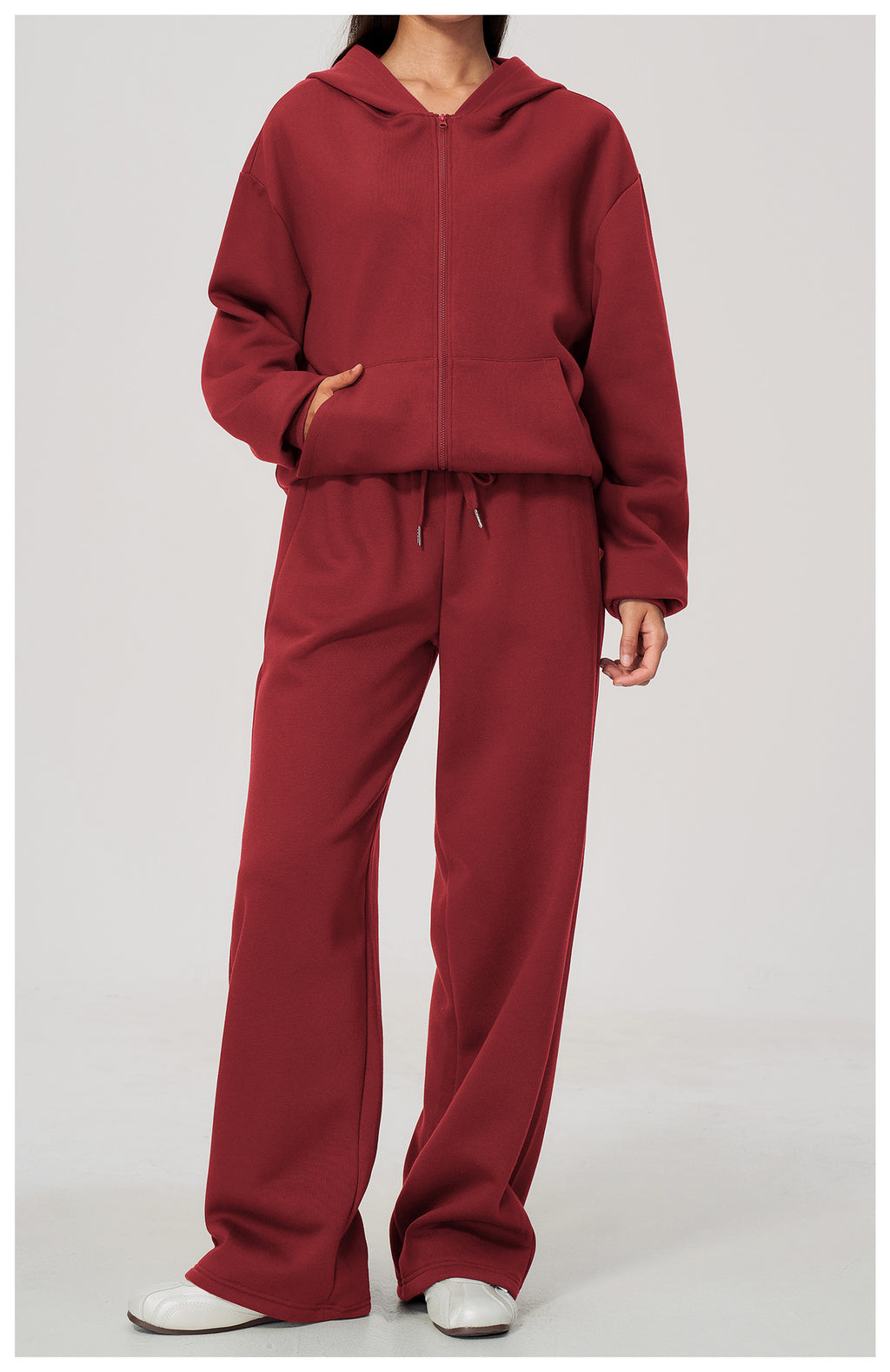 Women 2 Piece Fall Winter Tracksuits Fleece Lined Full Zip Oversized Hooded Jacket and Drawstring Waist Wide Leg Sweatpants with Side Pockets