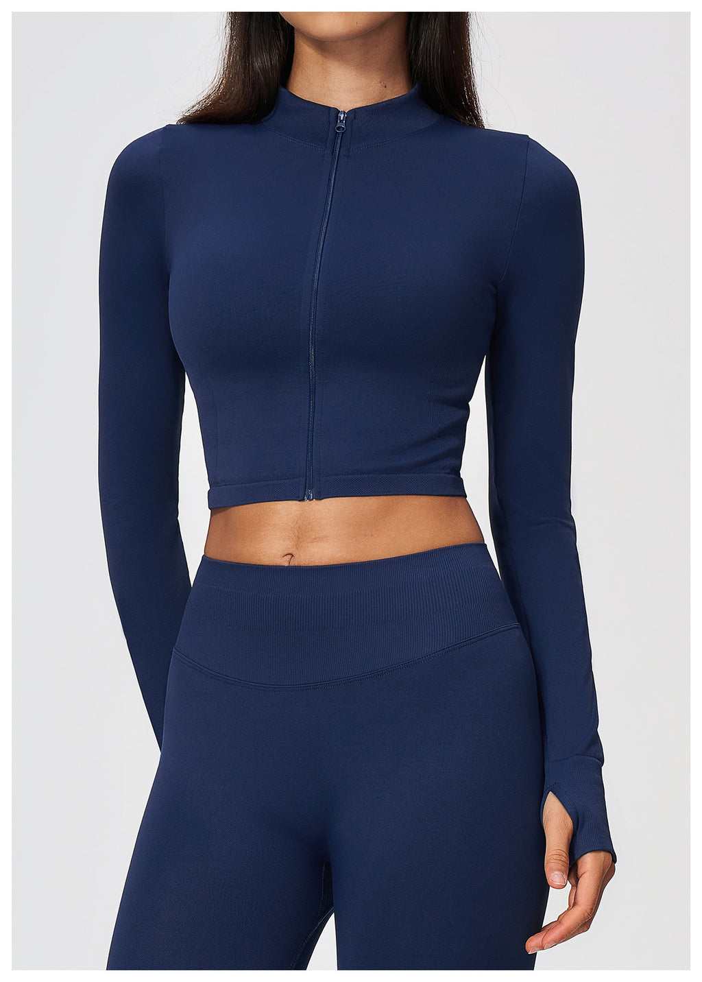Women Seamless Stand Collar Full Zip Slim Fit Long Sleeve Thumb Hole Fitness Sports Jacket