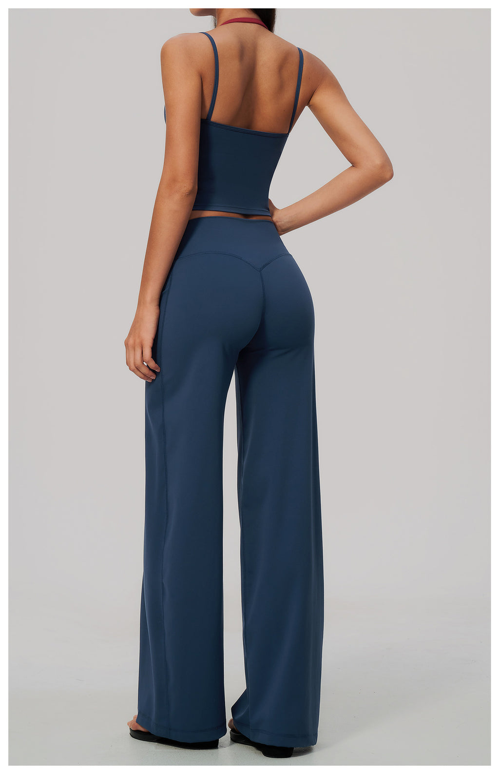 2 Piece Colorblock Double Strap Halter Yoga Vest and High Waisted Loose Fit Wide Leg Yoga Pants Set