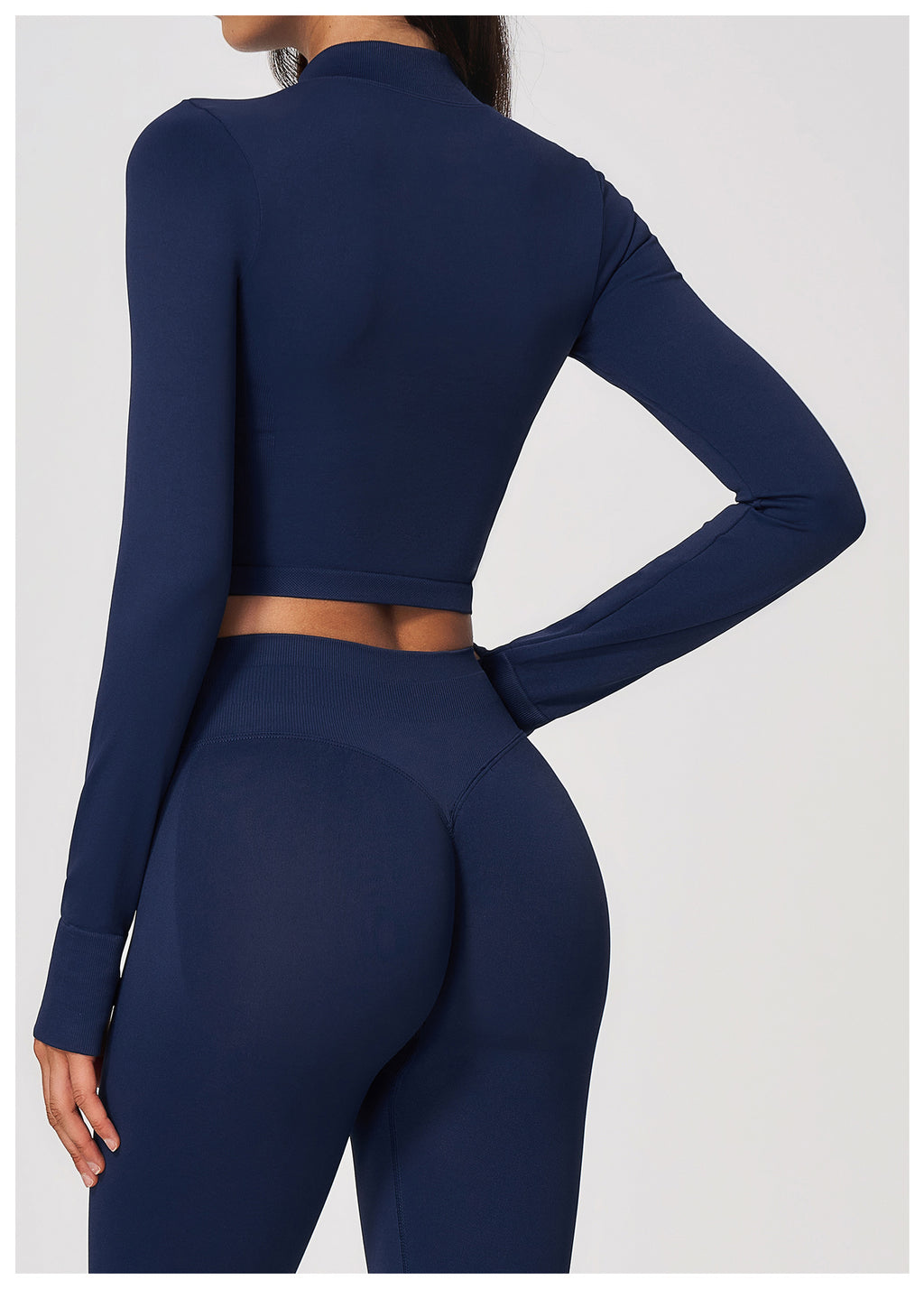 Women Seamless Stand Collar Full Zip Slim Fit Long Sleeve Thumb Hole Fitness Sports Jacket