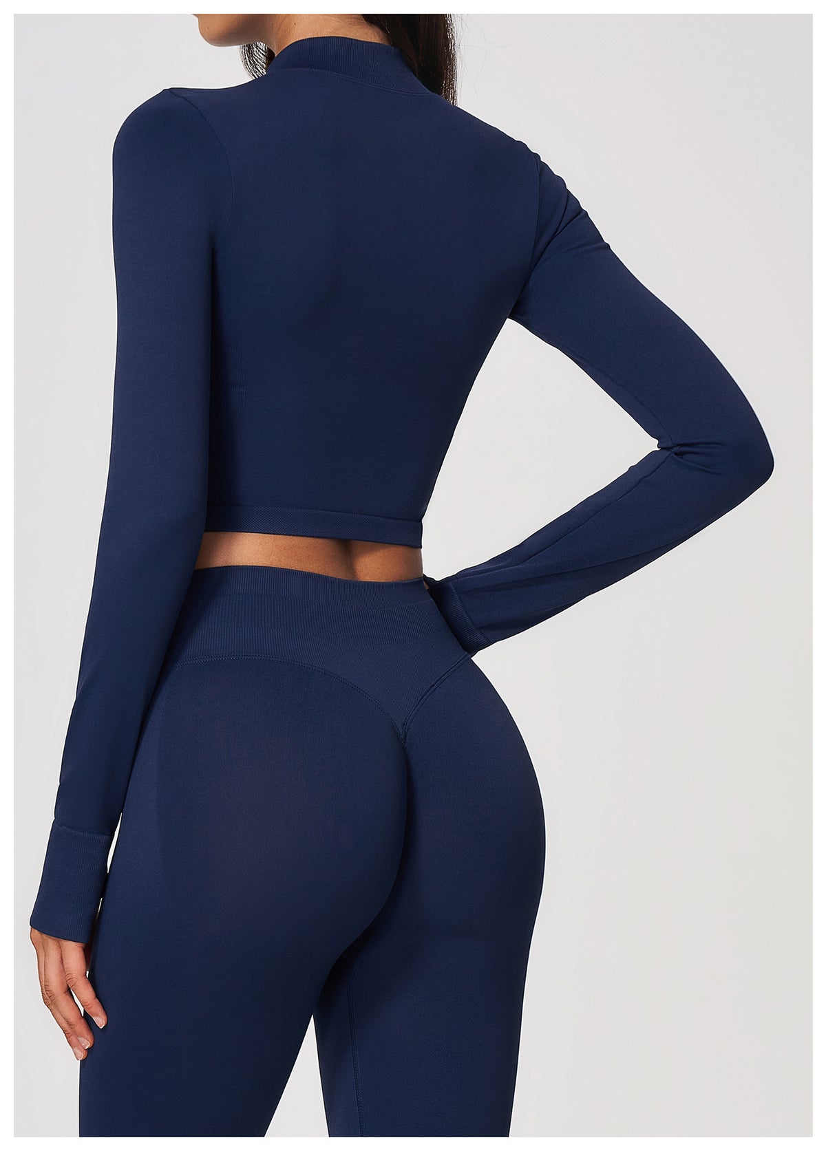 Women Seamless Stand Collar Full Zip Slim Fit Long Sleeve Thumb Hole Fitness Sports Jacket