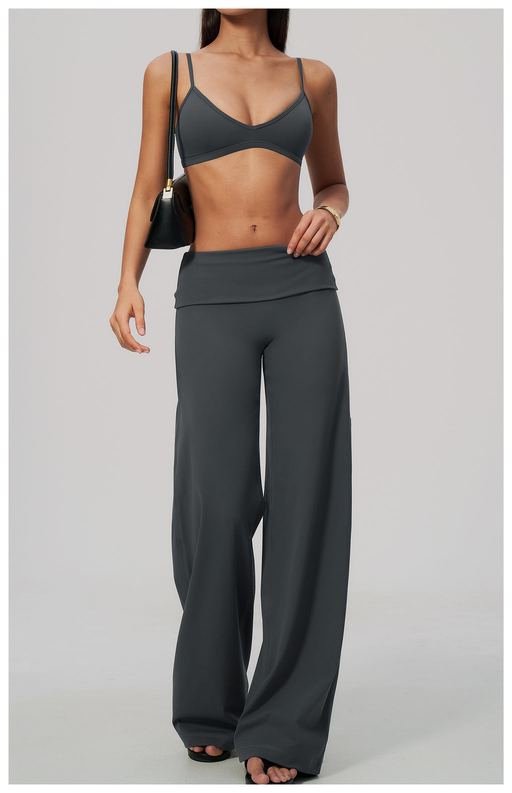 2 Piece Activewear Set V Neck Twist Back Adjustable Spaghetti Straps Sports Bra and High Waist Wide Leg Yoga Pants