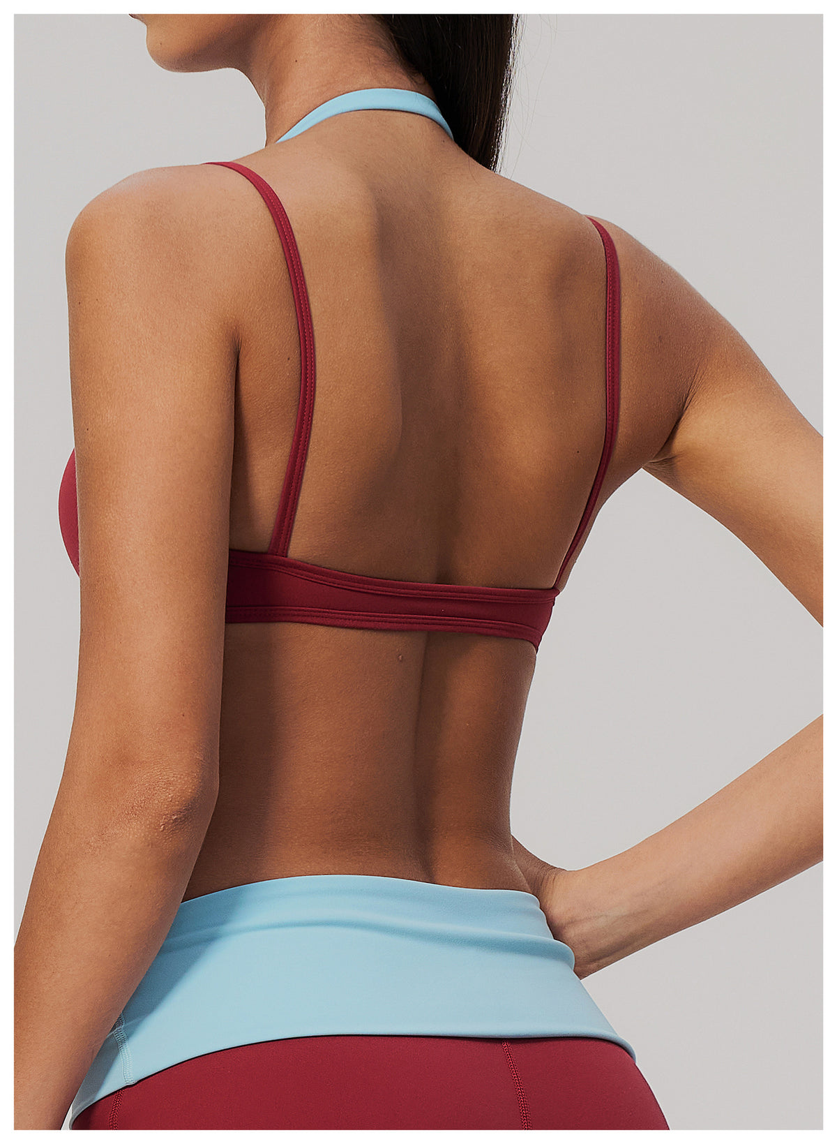Women Colorblock Double Strap Halter Sports Bra