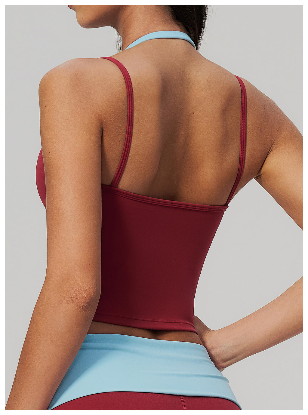 Women Colorblock Double Strap Halter Yoga Vest