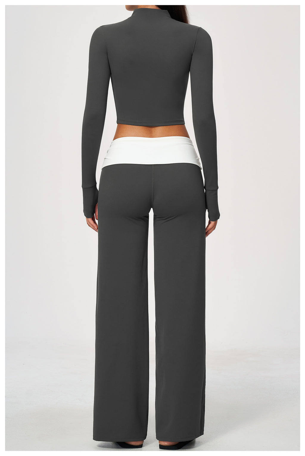 2 Piece Set Stand Collar Full Zip Cropped Running Yoga Workout Jacket and ColorBlock High Waisted Wide Leg Yoga Athletic Pants