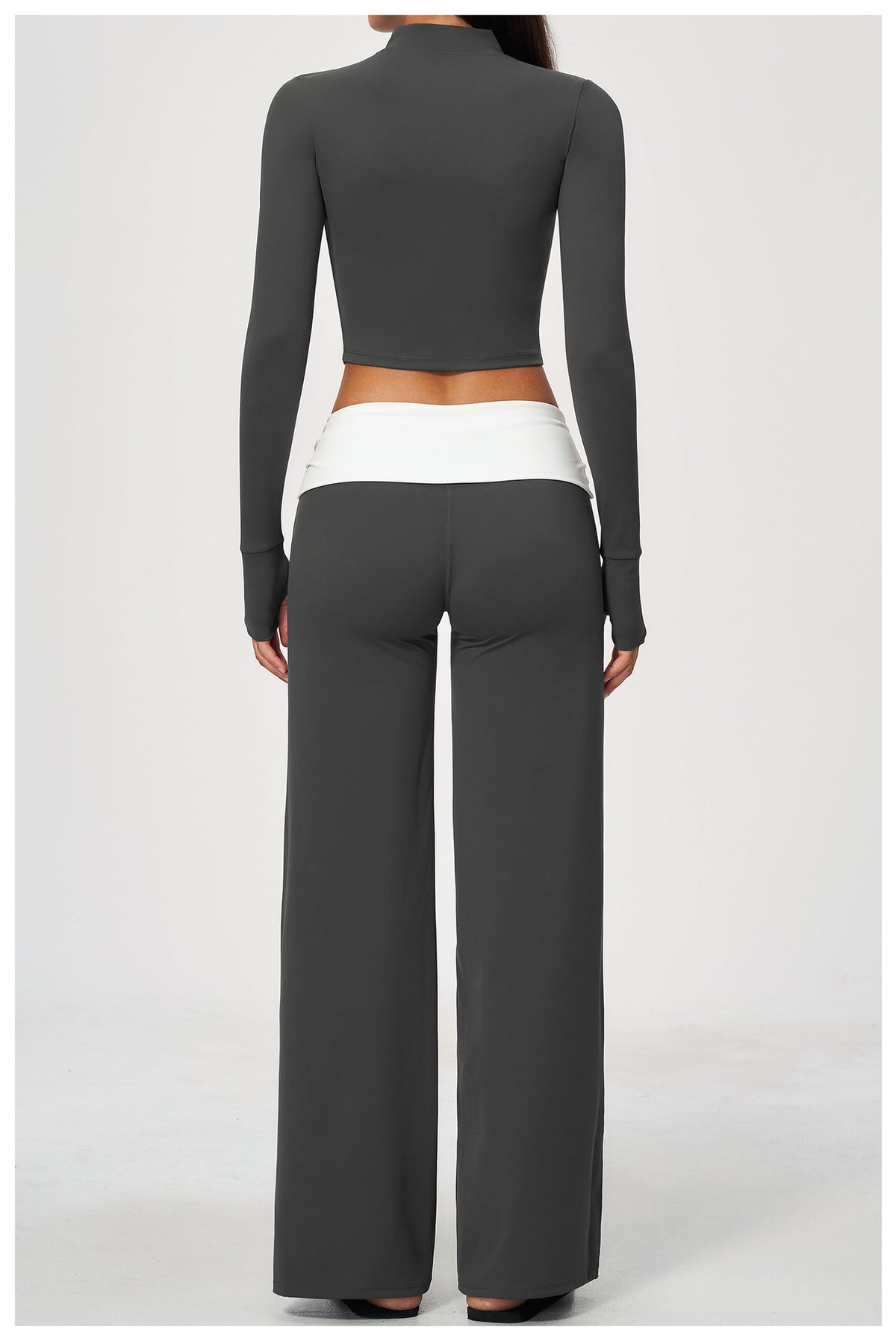 2 Piece Set Stand Collar Full Zip Cropped Running Yoga Workout Jacket and ColorBlock High Waisted Wide Leg Yoga Athletic Pants