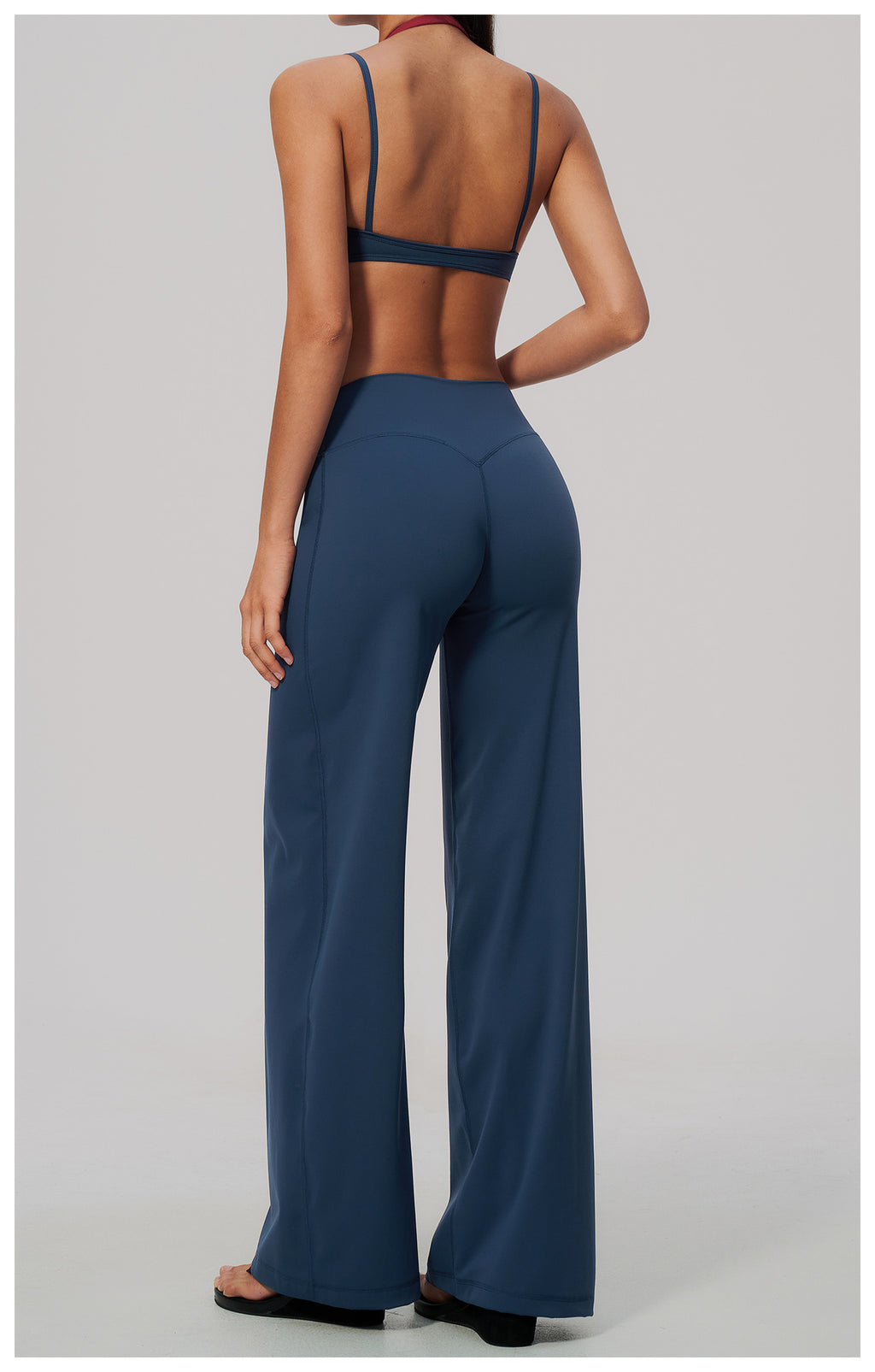 2 Piece Colorblock Double Strap Halter Sports Bra and High Waisted Loose Fit Wide Leg Yoga Pants Set