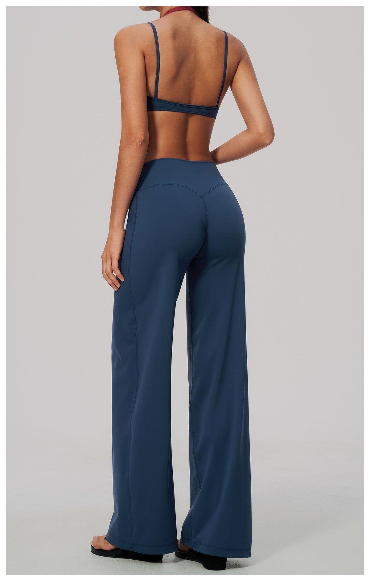 2 Piece Colorblock Double Strap Halter Sports Bra and High Waisted Loose Fit Wide Leg Yoga Pants Set
