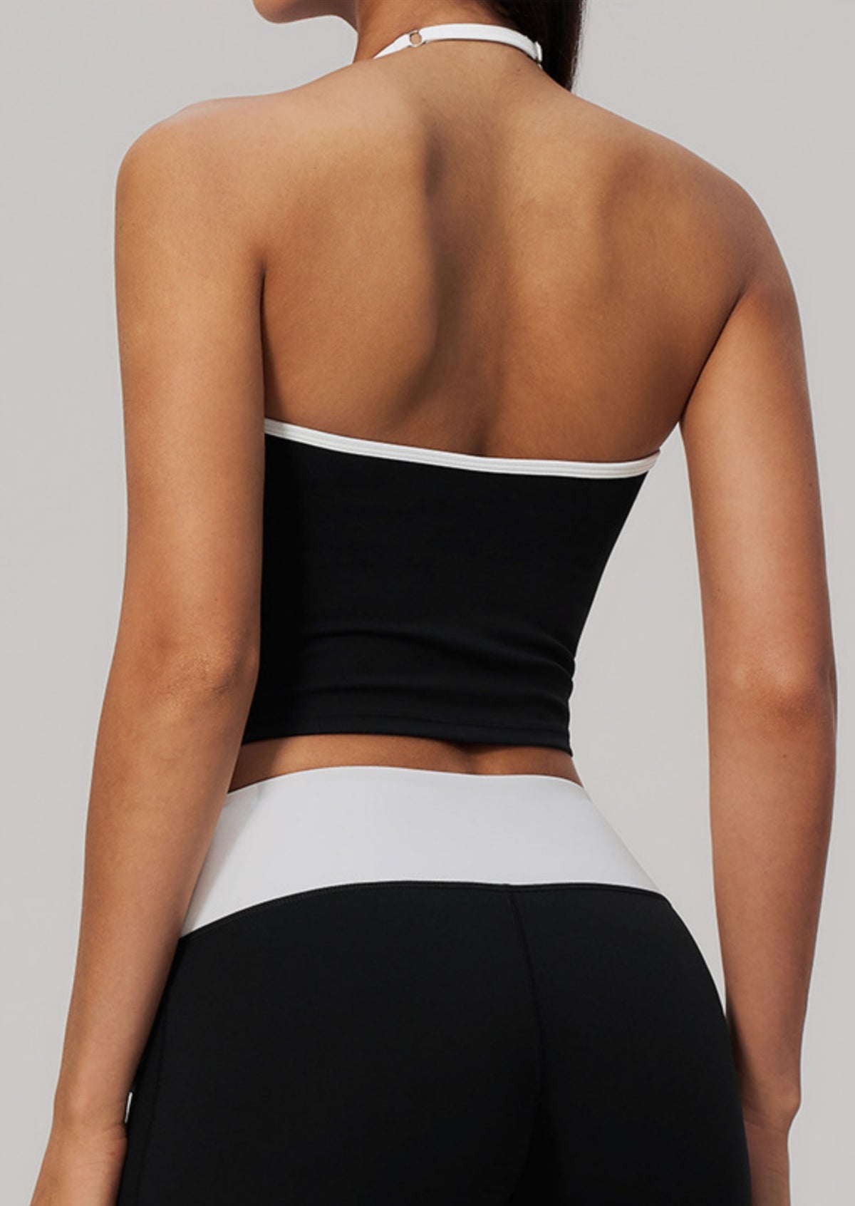 Women ColorBlock V Neck Halter Crop Yoga Tank Top Built in Bra