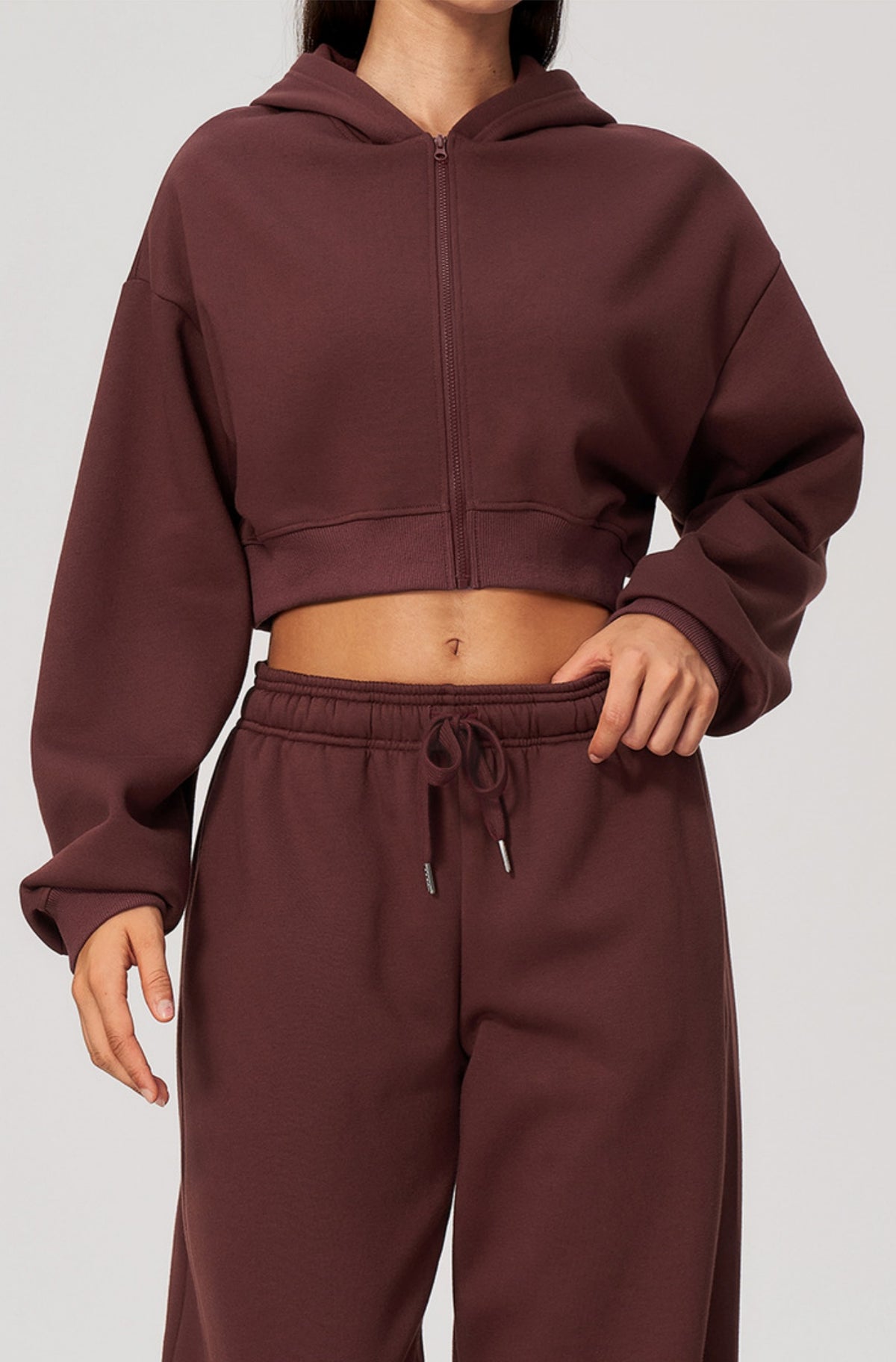 Women Fleece Lined Cropped Zip Up Hoodie Oversized Warm Hooded Jacket for Autumn Winter