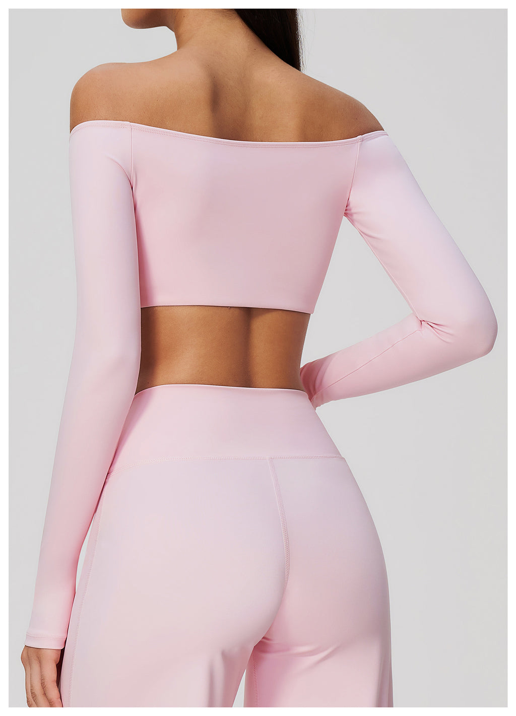 Women Off Shoulder Cropped Long Sleeve Sports Top with Chest Pads
