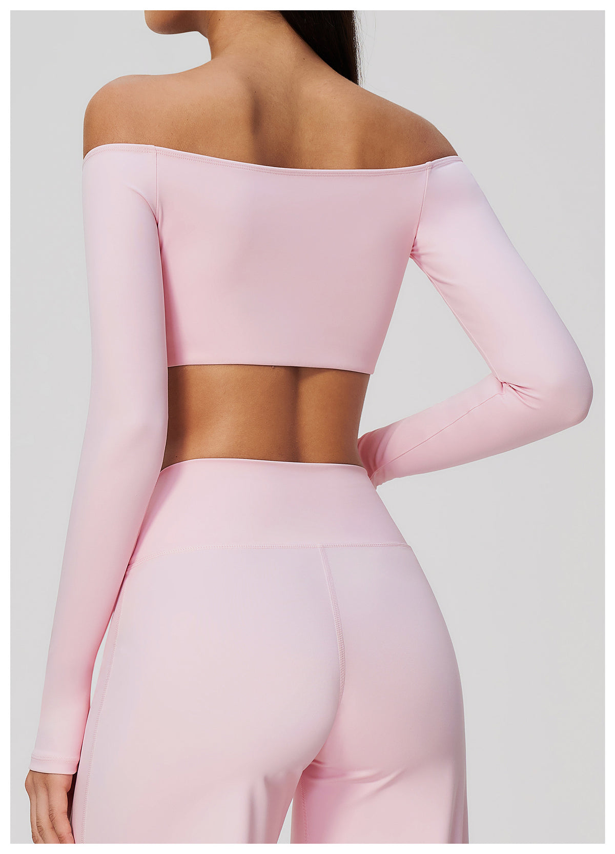 Women Off Shoulder Cropped Long Sleeve Sports Top with Chest Pads