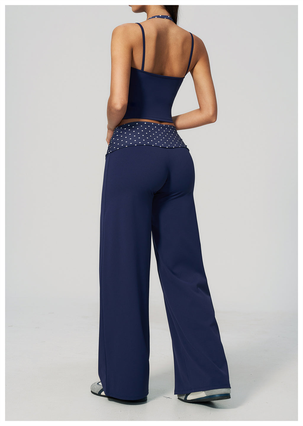 Women 2 Piece Yoga Set Halter Fake Two Piece Yoga Vest and Fold Over Striped Waist Wide Leg Workout Pants
