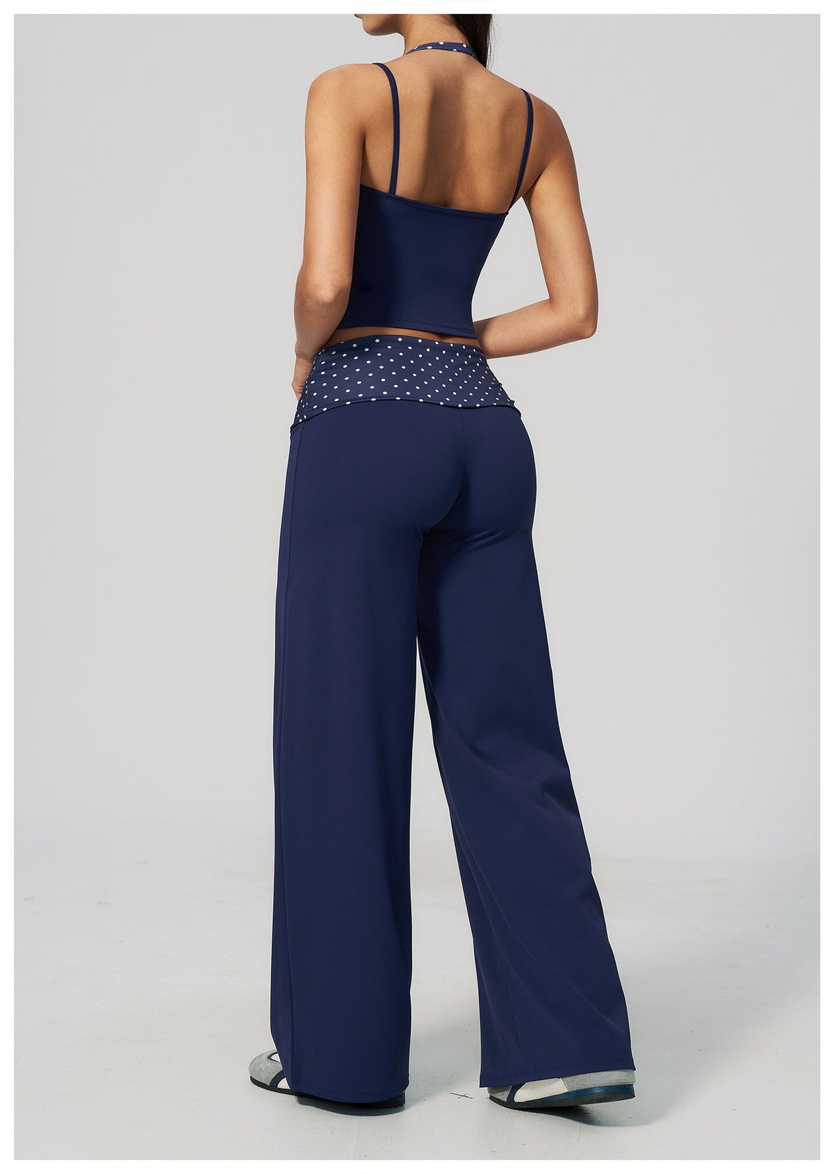 Women 2 Piece Yoga Set Halter Fake Two Piece Yoga Vest and Fold Over Striped Waist Wide Leg Workout Pants